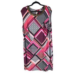 Studio One New York Sleeveless Geometric Print Dress Metallic Collar 2X